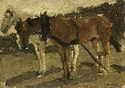 George Hendrik Breitner A Brown and a White Horse in Scheveningen oil painting artist